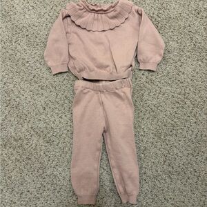 Kids Pink Knit Matching Set with Ruffle Collar